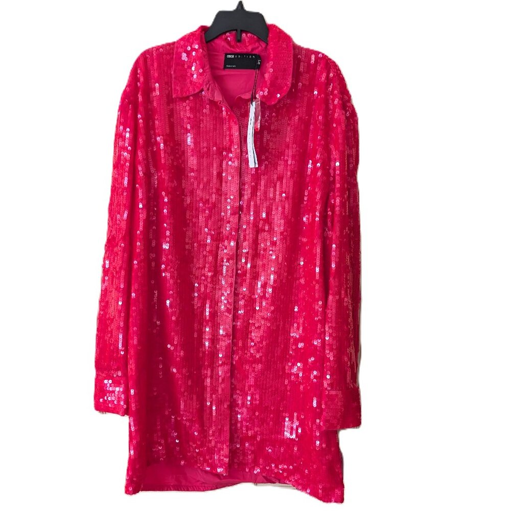 NWT ASOS EDITION sequin mini shirt dress in hot pink (US size 4)
